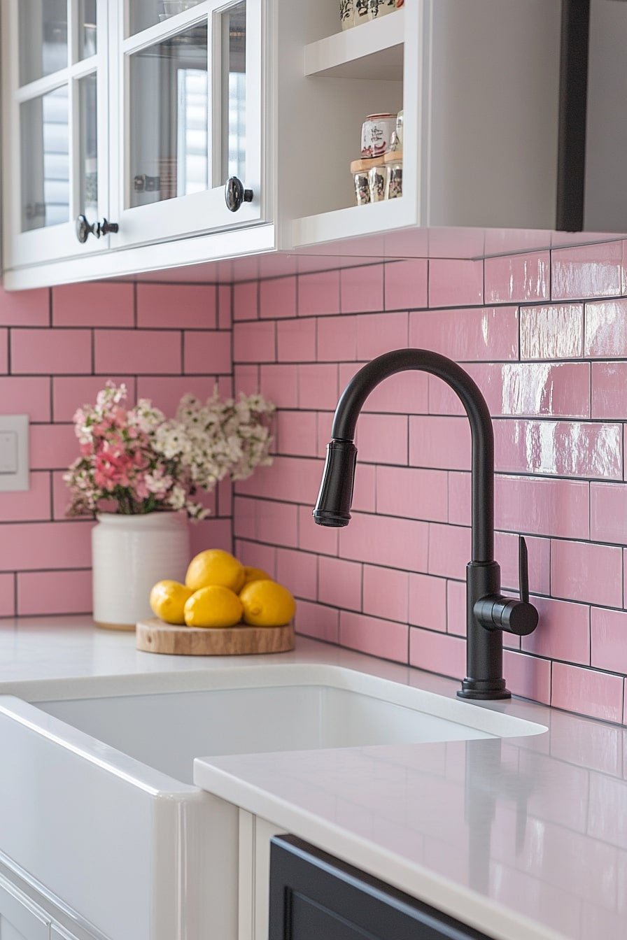 Blush Subway Tile With Striking Black Details