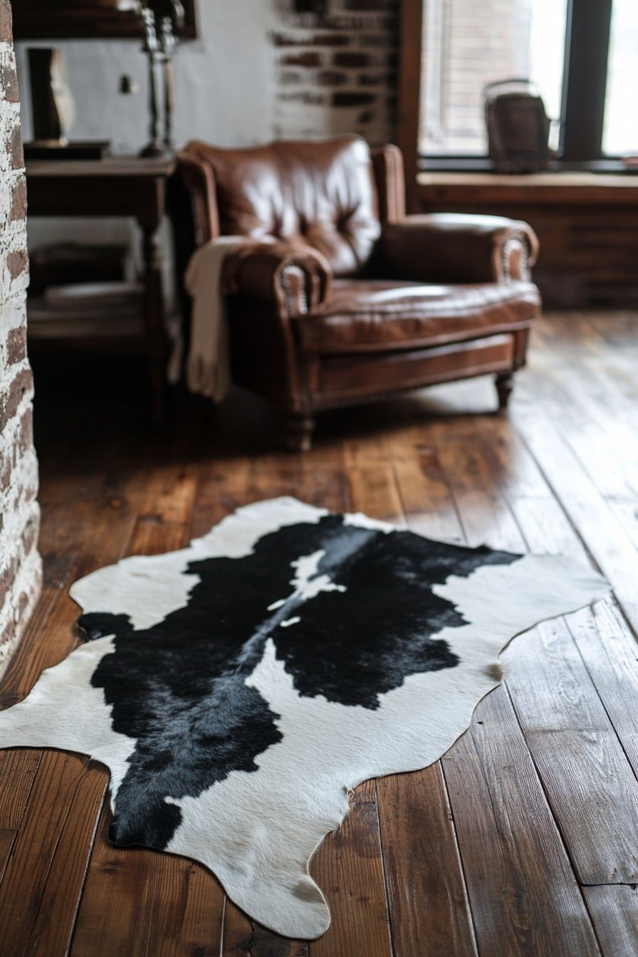 Classic Cowhide Rug with Leather Accents