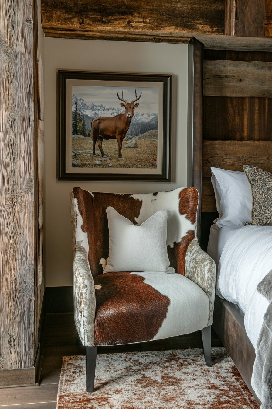 Cowhide Accent Chair with Rustic Touches