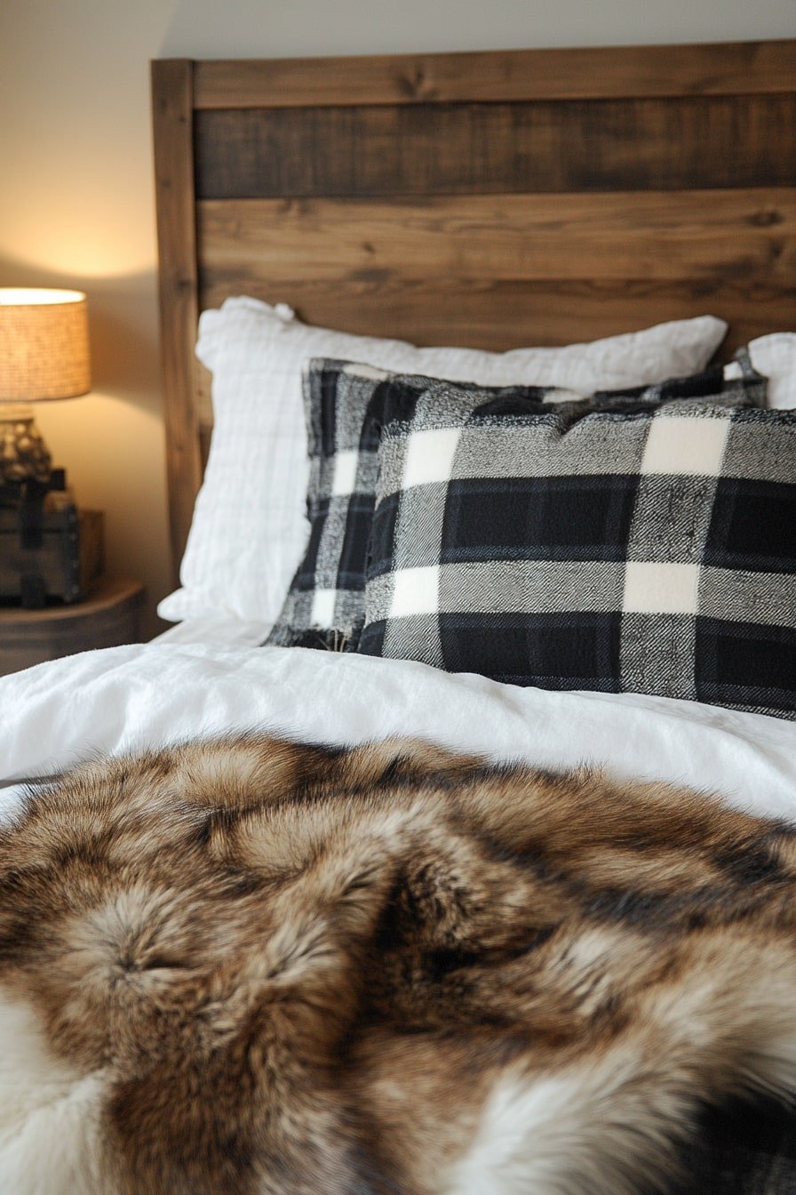 Plaid and Faux Fur Western Bed