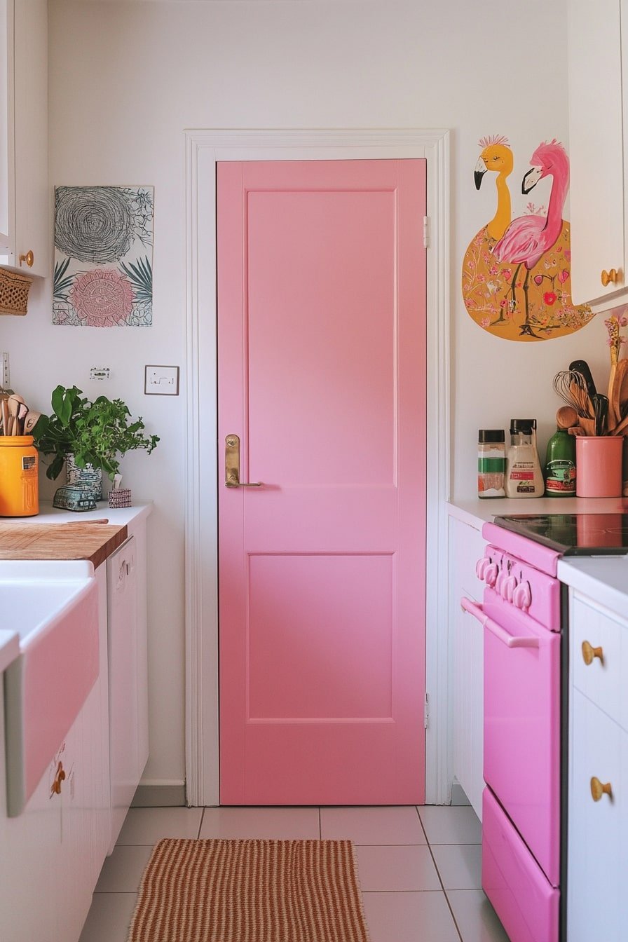 Playful Pink Door in a Retro-Inspired Kitchen