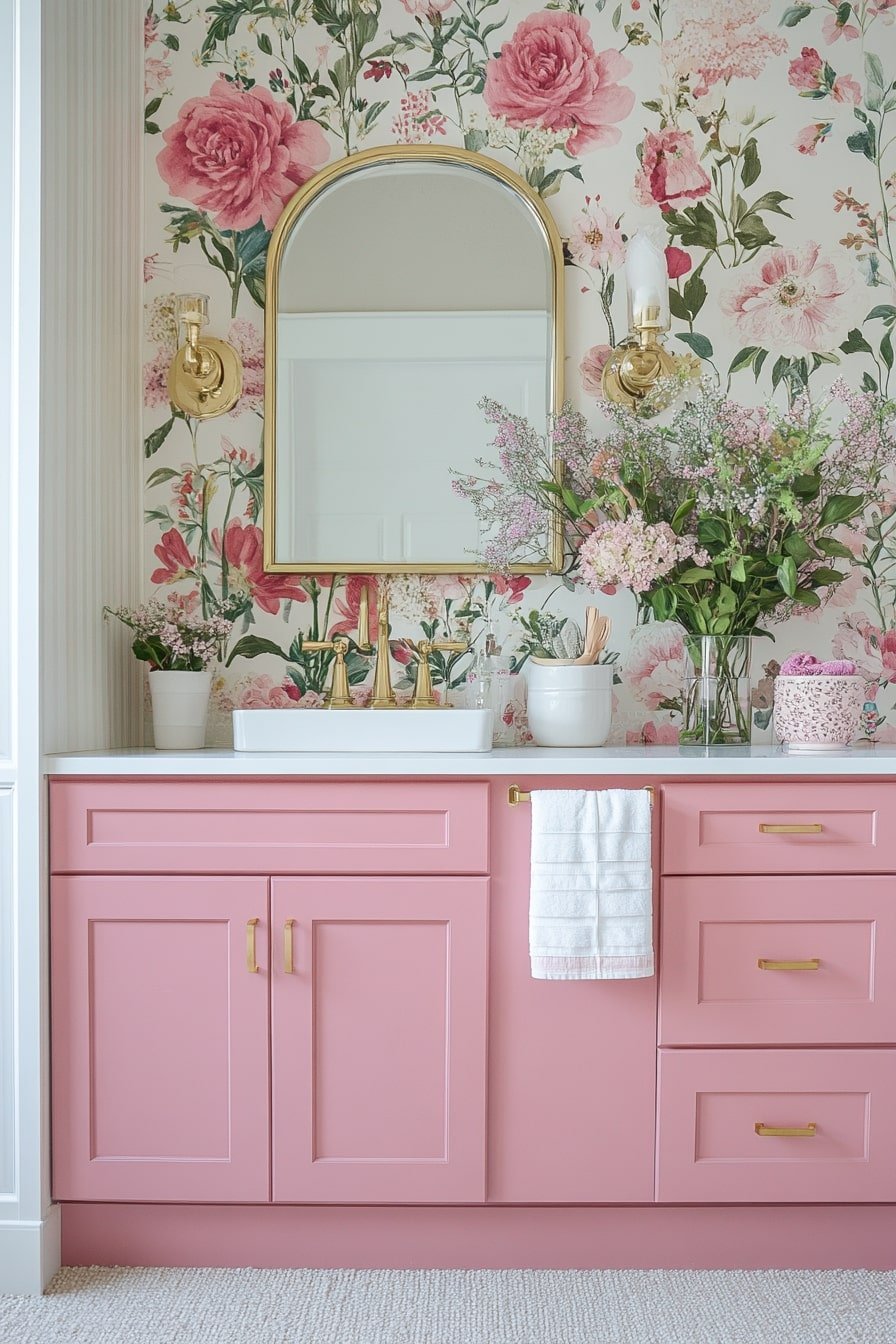 Romantic Floral With Soft Pink Cabinetry