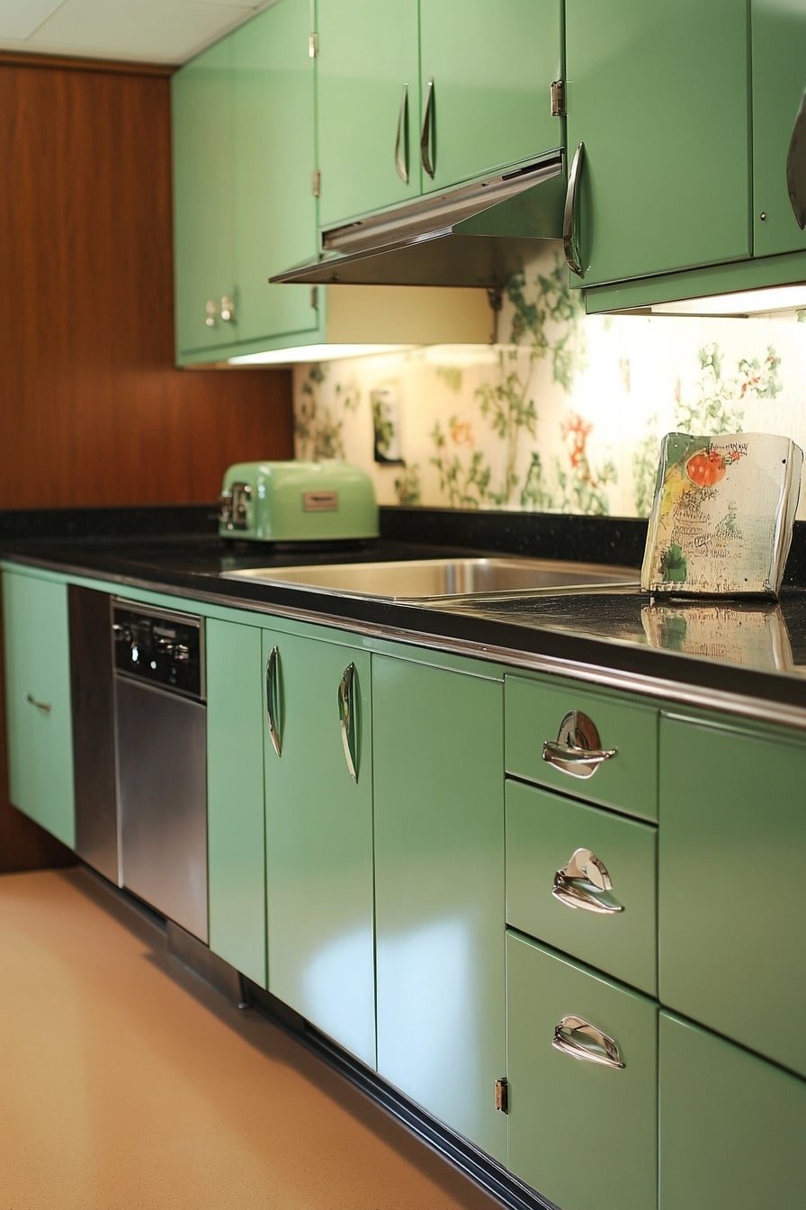 High-Gloss Green and Chrome – The Space-Age Kitchen Dream