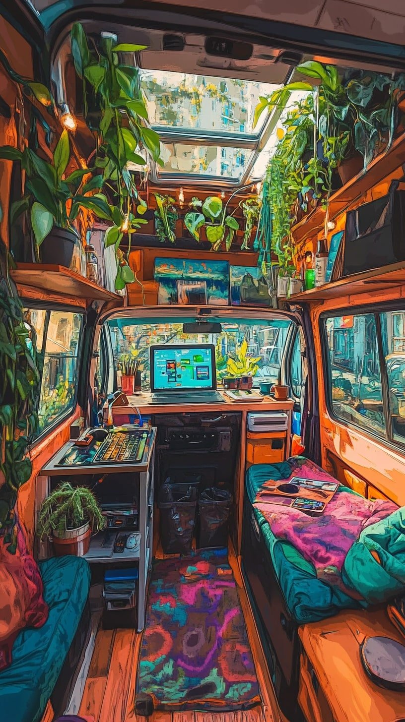 Lush Green Oasis Camper With an Artistic Boho Vibe