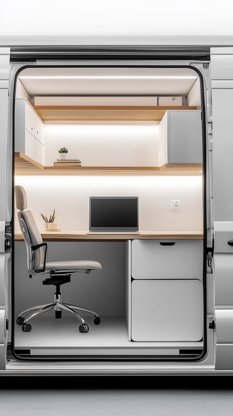 Clean White Camper Workspace With Effortless Minimalism