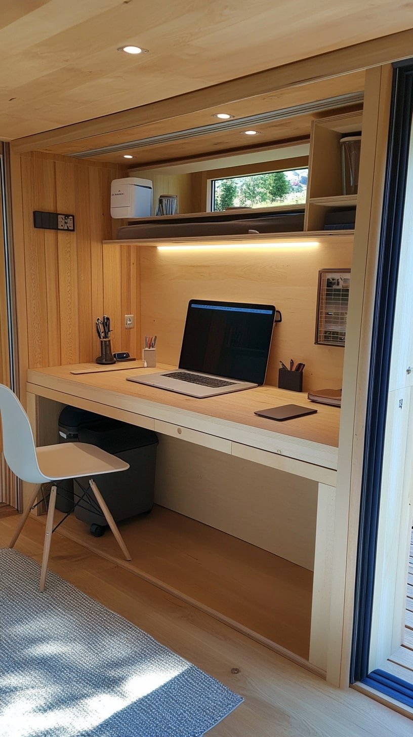 Minimalist Camper Workspace With Scandinavian Warmth”