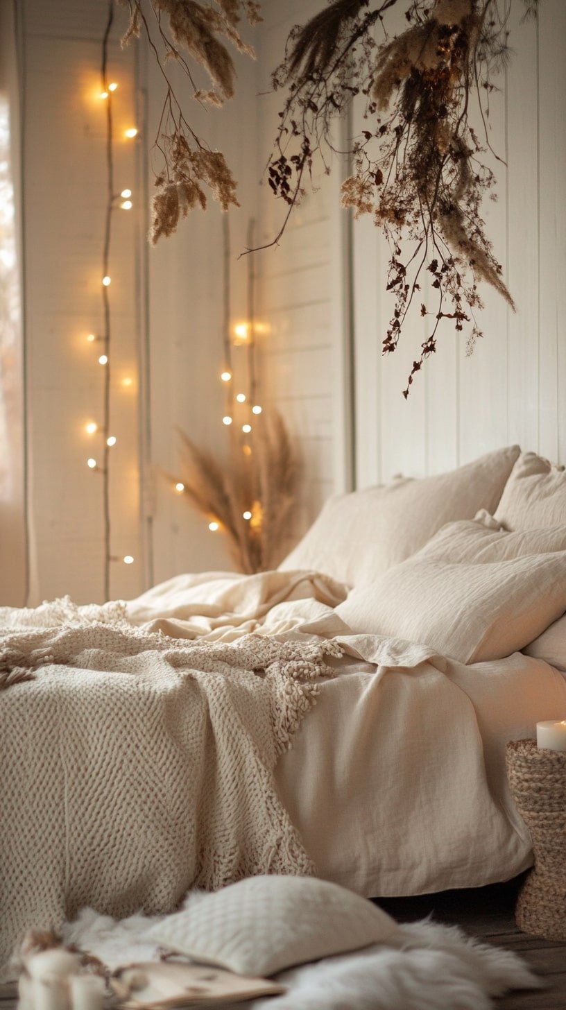 Romantic Boho Luxe Camper Bedroom With Warm Fairy Lights