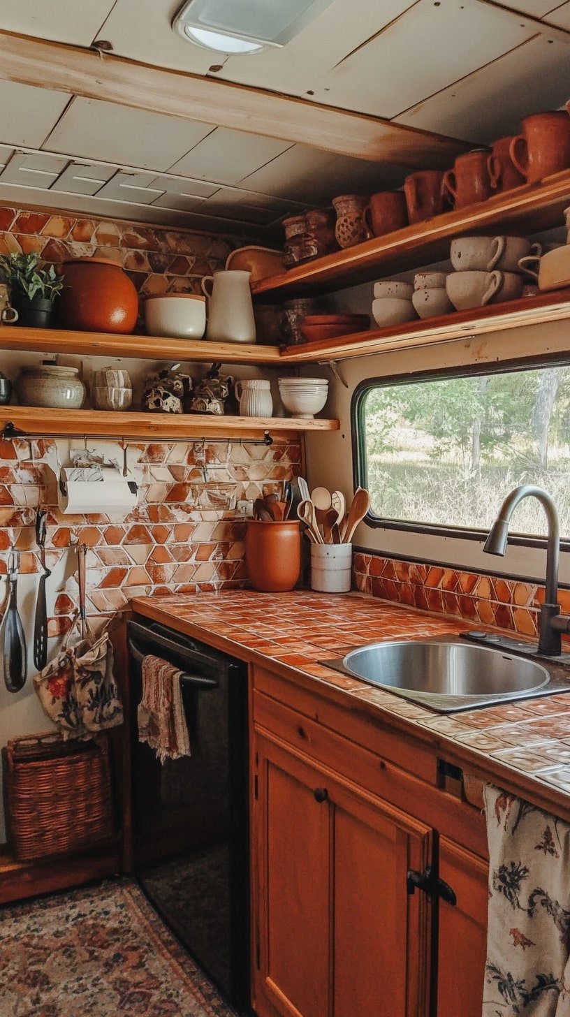 Warm Terracotta Camper Kitchen
