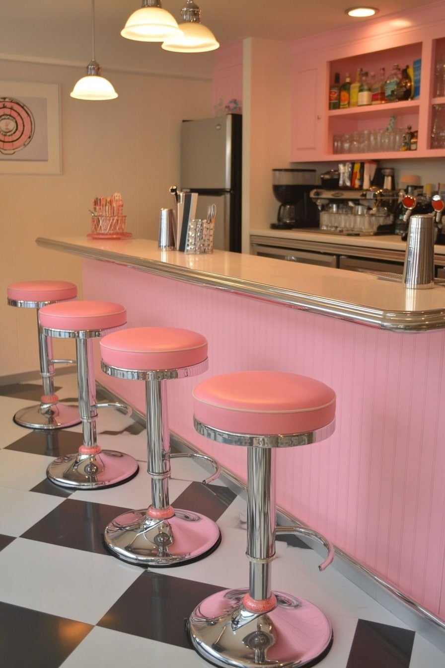 Classic Retro Diner With Bubblegum Pink Flair