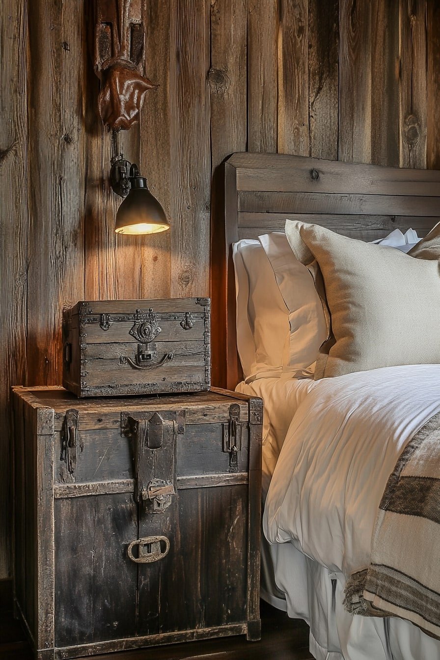 Vintage Trunk Nightstand Western Bedroom