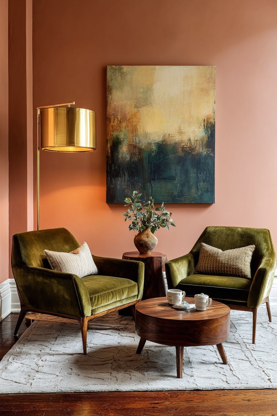 15. Earthy Velvet and Midcentury Warmth