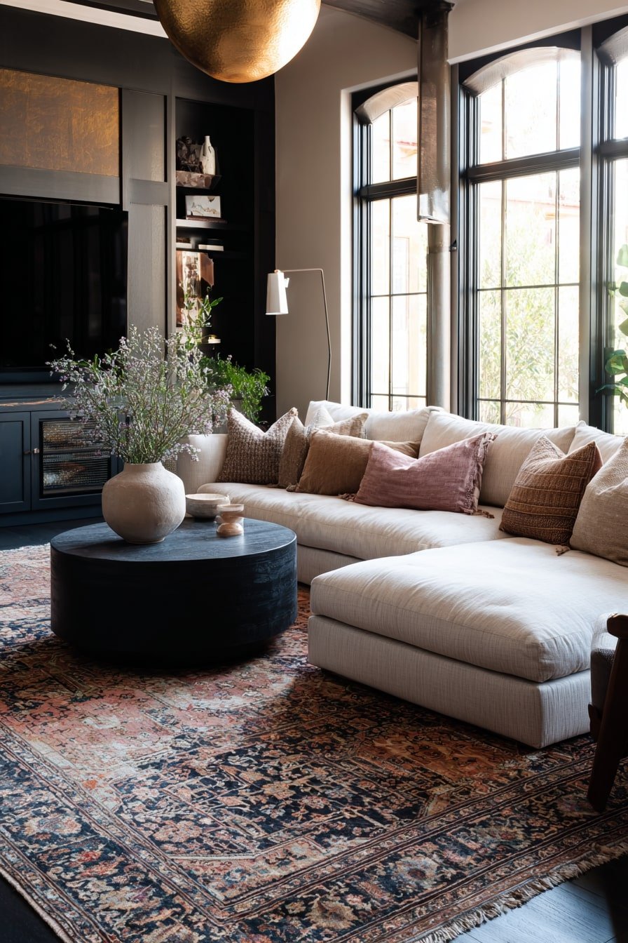 18. Structured Contrast with Soft Accents – A Modern Cozy Retreatk