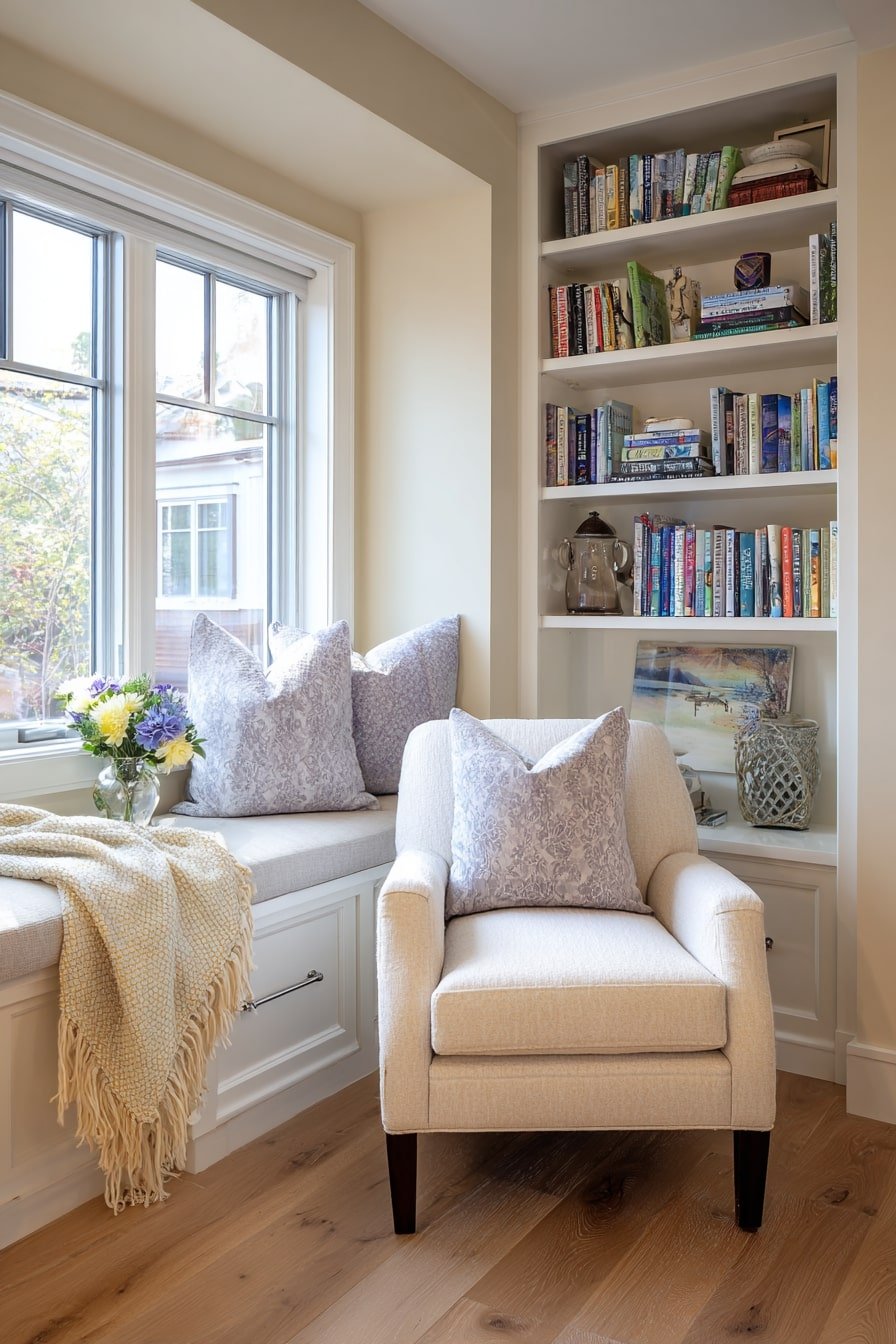 19. Corner Nook with Light and Literature – A Cozy Reading Escape