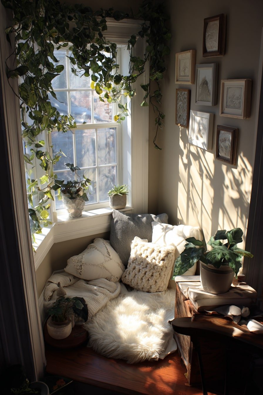 20. Tiny Reading Nook in Window Light – Serenity in a Sliver of Space