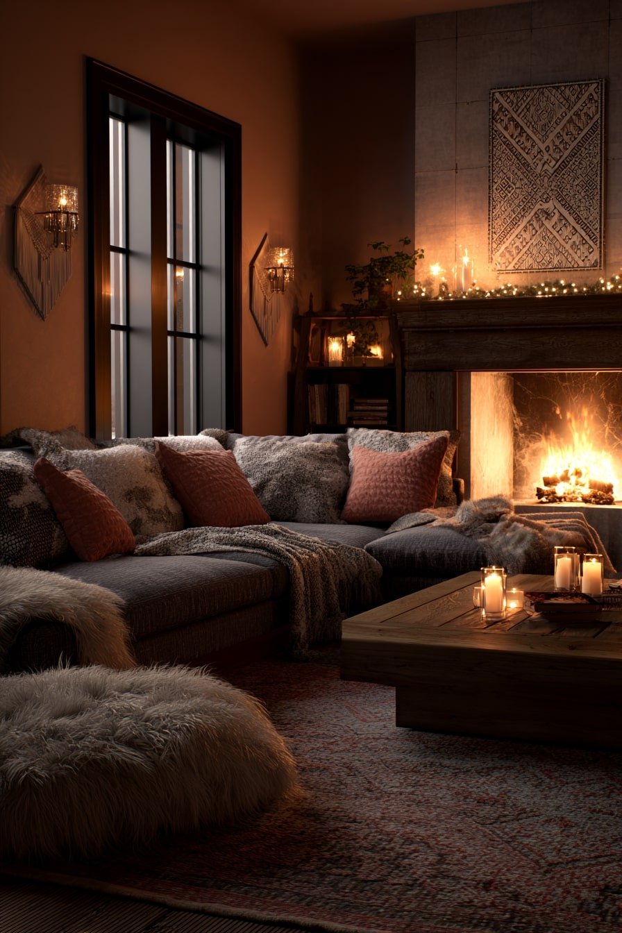9. Fireplace and Fuzzy Throws – Total Winter Cocoon