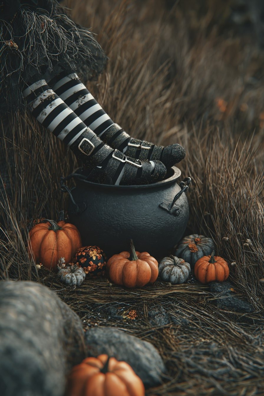 Witch Legs in Cauldron – Humor Meets Haunt