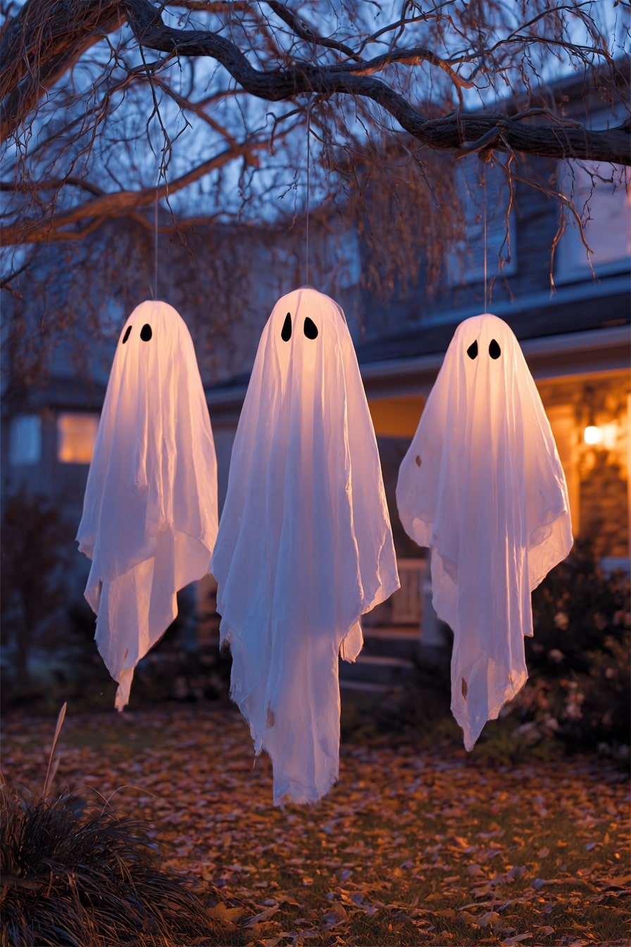 Glowing Ghost Trio – Classic Hanging Decor with Neighborhood Impact