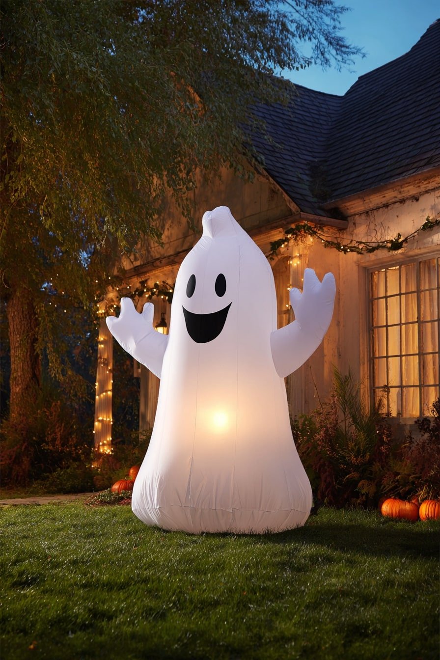 Friendly Inflatable Ghost – Whimsy in the Front Yard