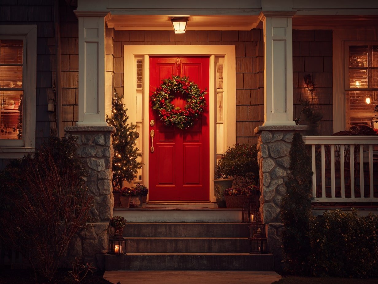 Bold Red Welcome – Classic Curb Appeal with Holiday Warmth