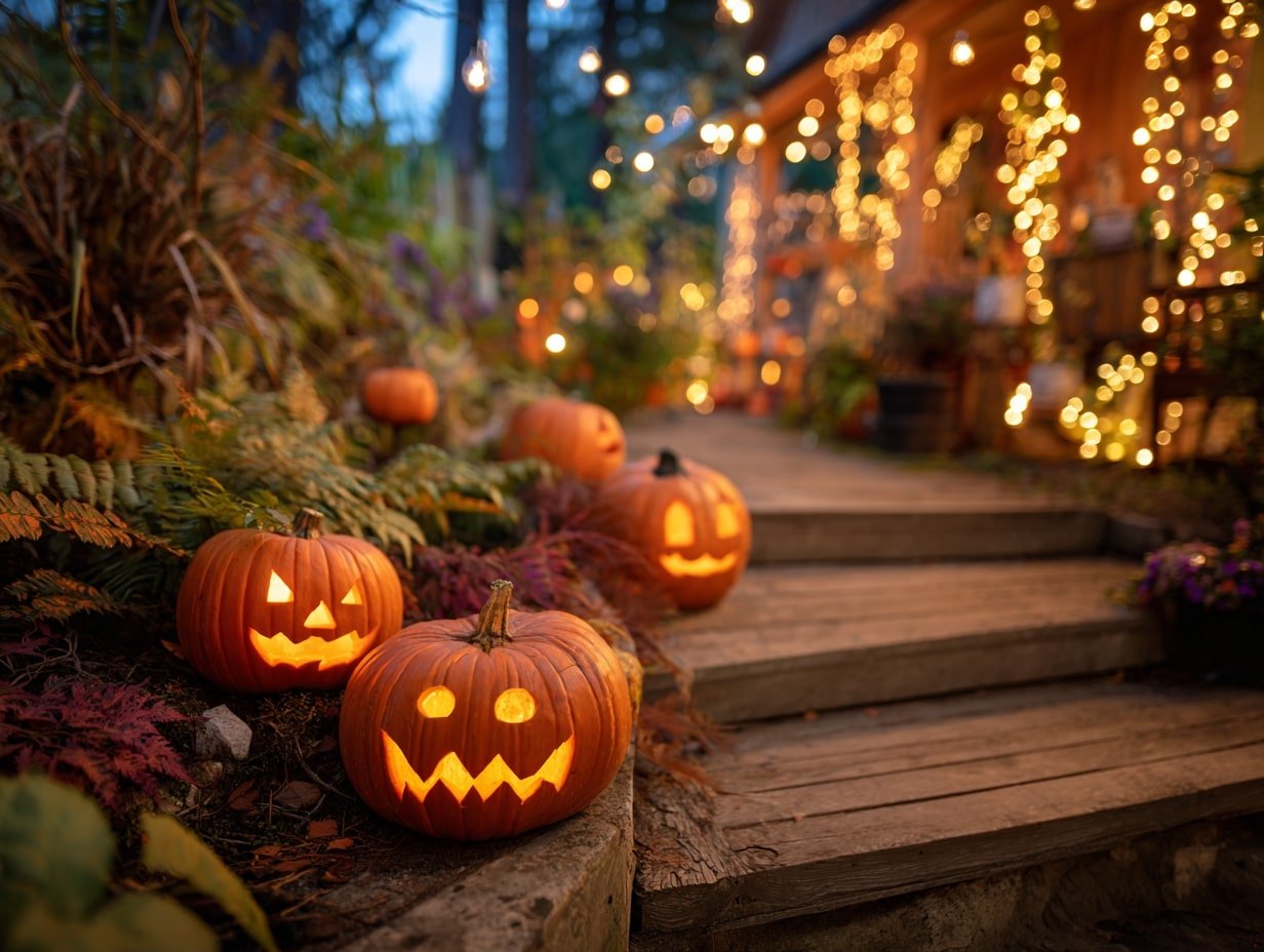 Pumpkin-Lit Pathway – Classic Charm Meets Backyard Drama