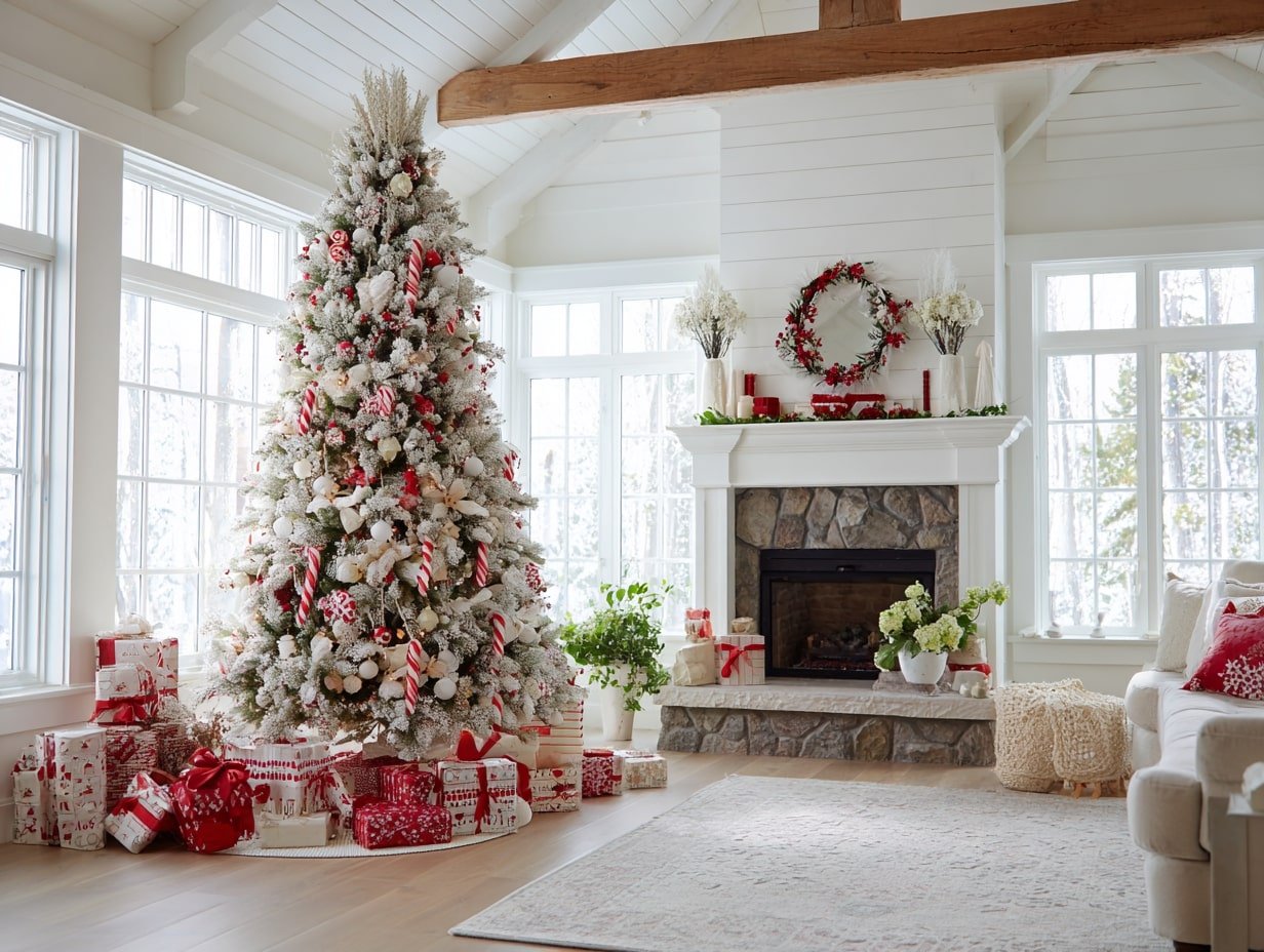 Candy Cane Cottagecore in a Snow-Kissed Living Room