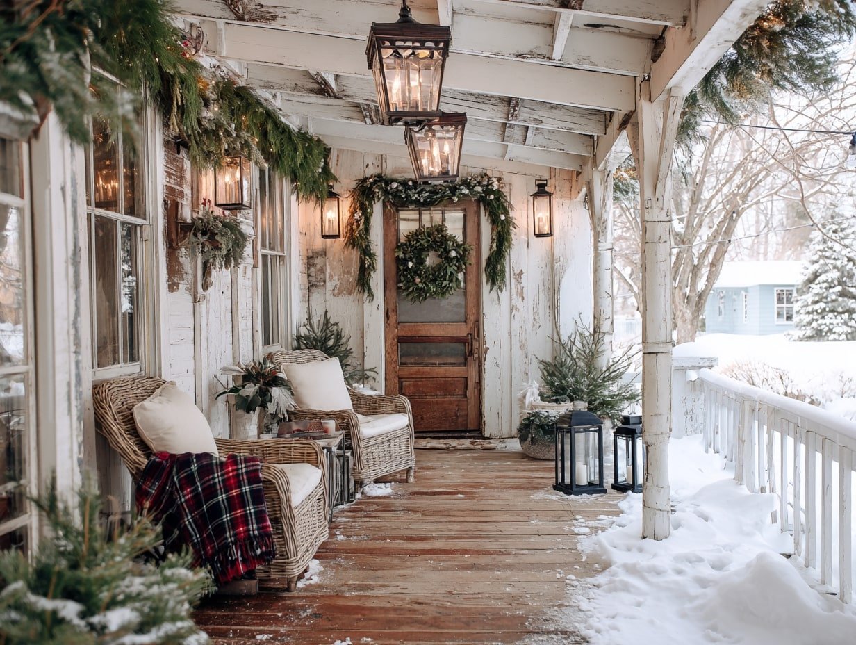 Rustic Porch Charm with Farmhouse Christmas Warmth