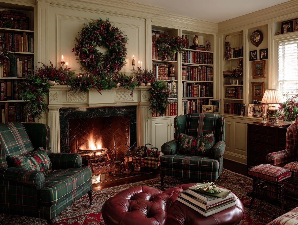 Traditional Christmas Library Decor