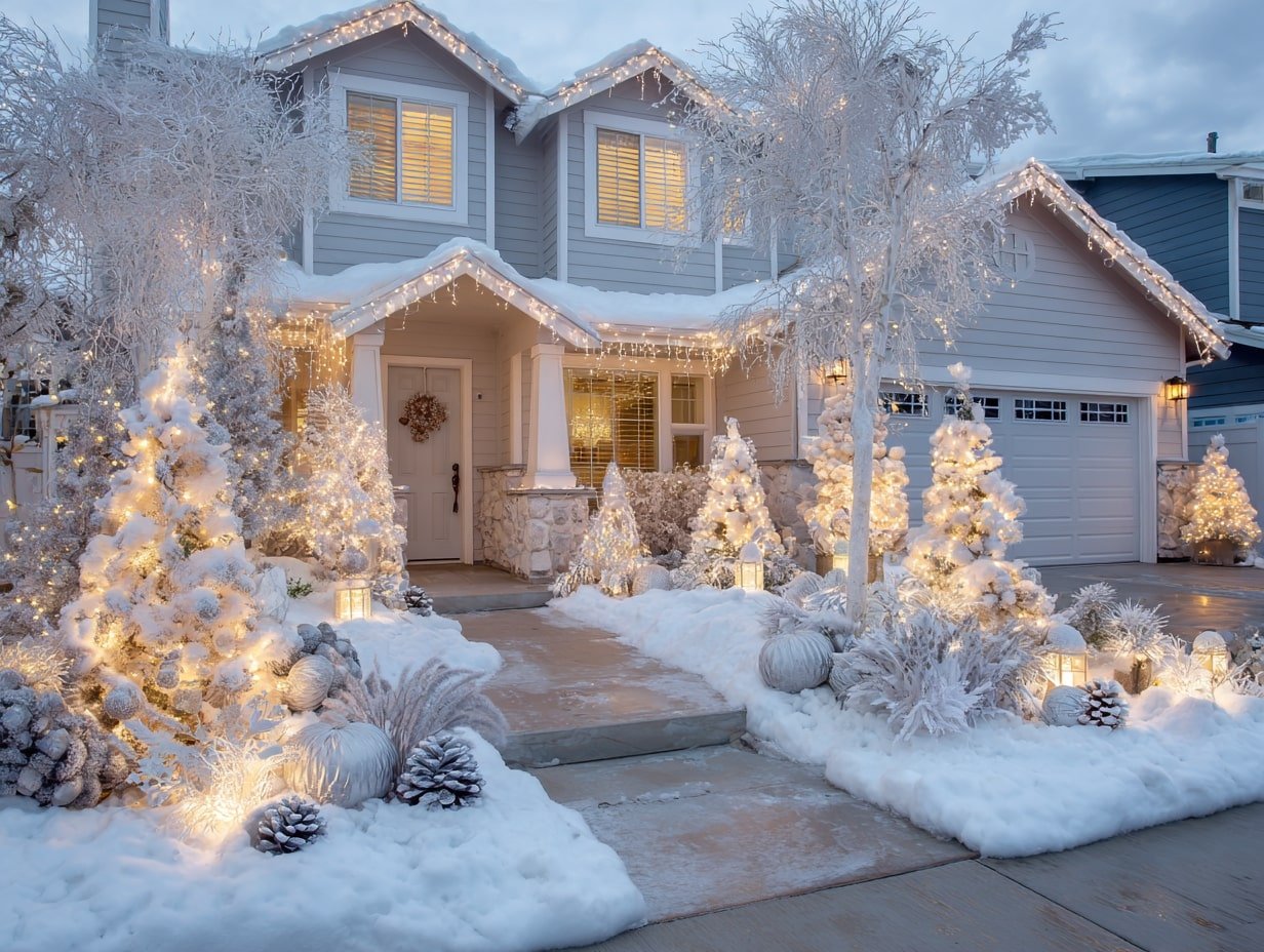 Winter Glow Curb Appeal with Snow-Kissed Elegance